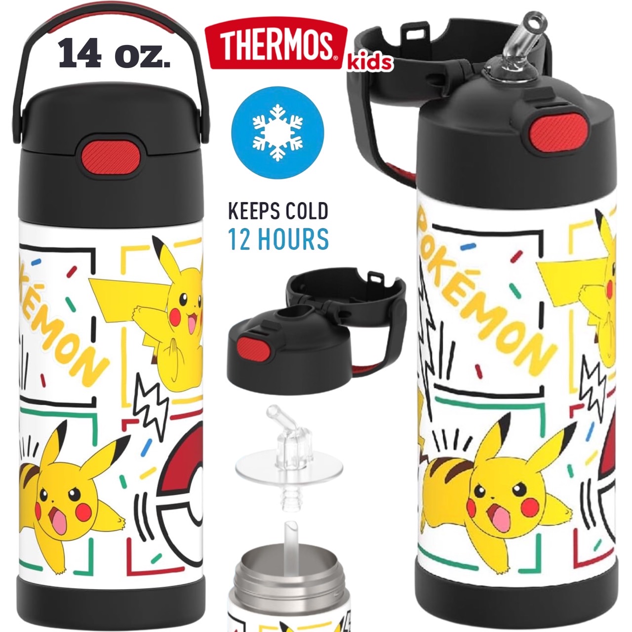 ของแท้🇺🇸ขนาดใหม่ 14oz [414ml ] กระติกน้ำ Thermos Funtainer Bottle with Straw Pokemon เก็บร้อนเย็นได้ถึง 12 ชั่วโมง ราคา 1,090 บาท