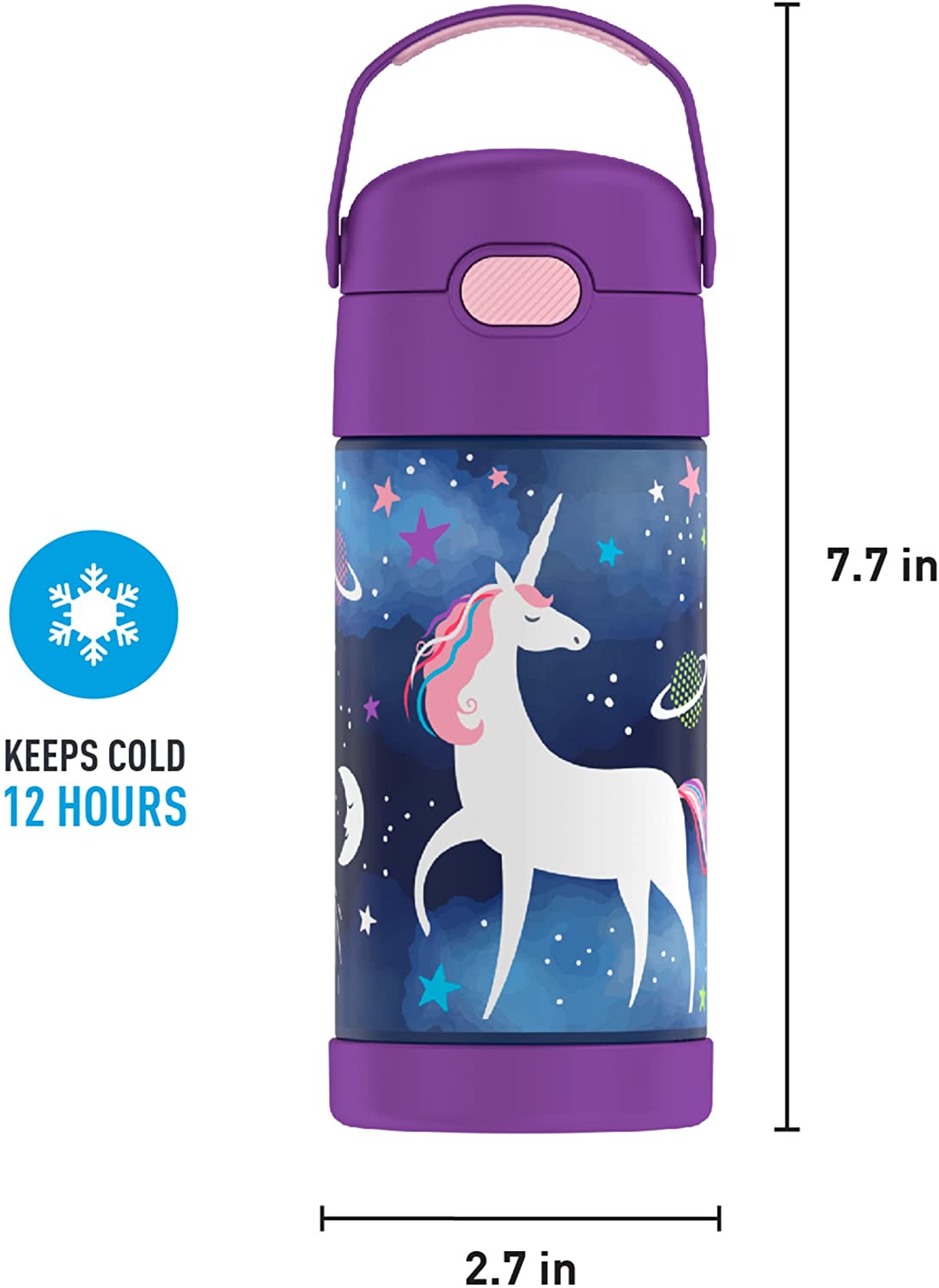 กระติกดูดน้ำแตนเลสหุ้มฉนวนสุญญากาศยี่ห้อ Thermos ของแท้ขนาด 12 ออนซ์ ลาย Space Unicorn ราคา 990 - บาท