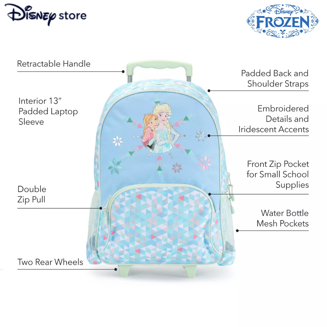 พร้อมส่งที่ไทย นำเข้า 🇺🇸 ❄️ Frozen Rolling Backpack – กระเป๋าเป้ล้อลาก ลาย Anna & Elsa ลิขสิทธิ์แท้ Disney Store ❄️