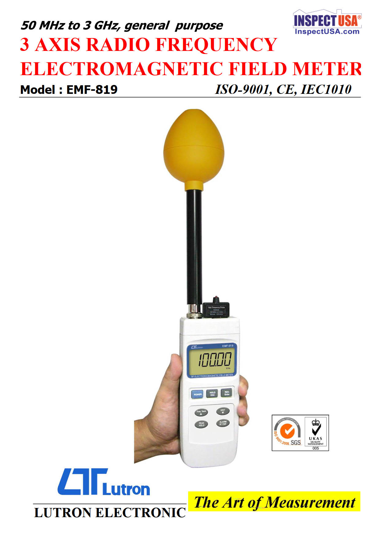 Lutron รุ่นEMF-819เครื่องวัดความแรงคลื่นวิทยุ 3AxisRF Radiation EMF Meter(EMF-819)50MHz-3GHz