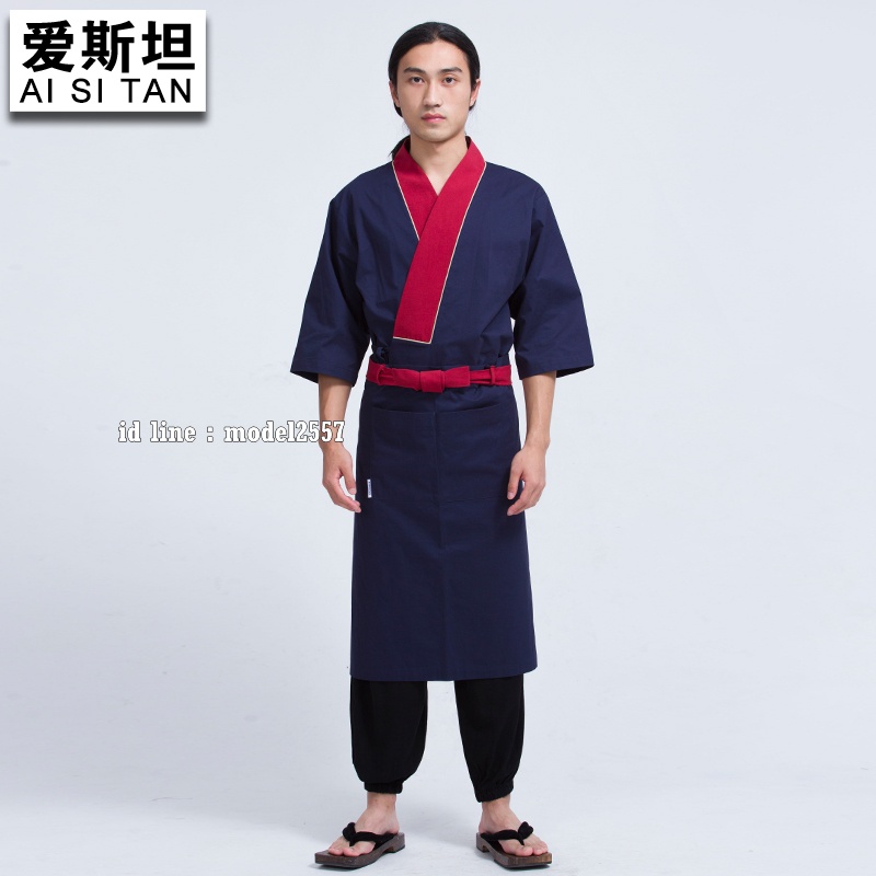 G6109009 ชุดซูชิกิโมโนสไตร์ญี่ปุ่นเสริฟ สำหรับห้องอาหารญี่ปุ่นเกาหลีจีน เสื้อเชฟ พ่อครัว บริกร สีภาพ M XL G6109009 ตัว