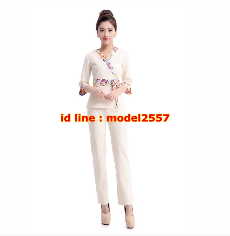 S6112012 ชุดพนักงานนวดสปา ชุดพนักงานเสริมสวย ชุดทำงาน ชุดสูท ส้ม เขียว เบจ S-3XL S6112012 ชุด
