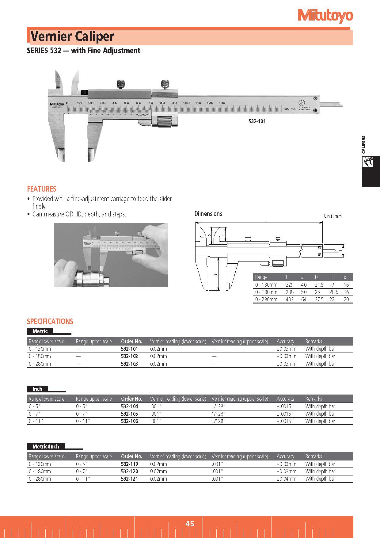 Vernier Caliper SERIES 532 — with Fine Adjustment
