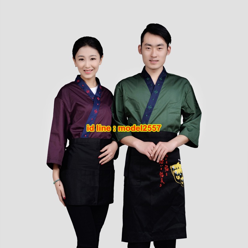 F6103013 ชุดผ้าฝ้ายซูชิกิโมโนสไตร์ญี่ปุ่น สำหรับห้องอาหารญี่ปุ่นเกาหลี เสื้อพนักงานต้อนรับ F6103013 ตัว