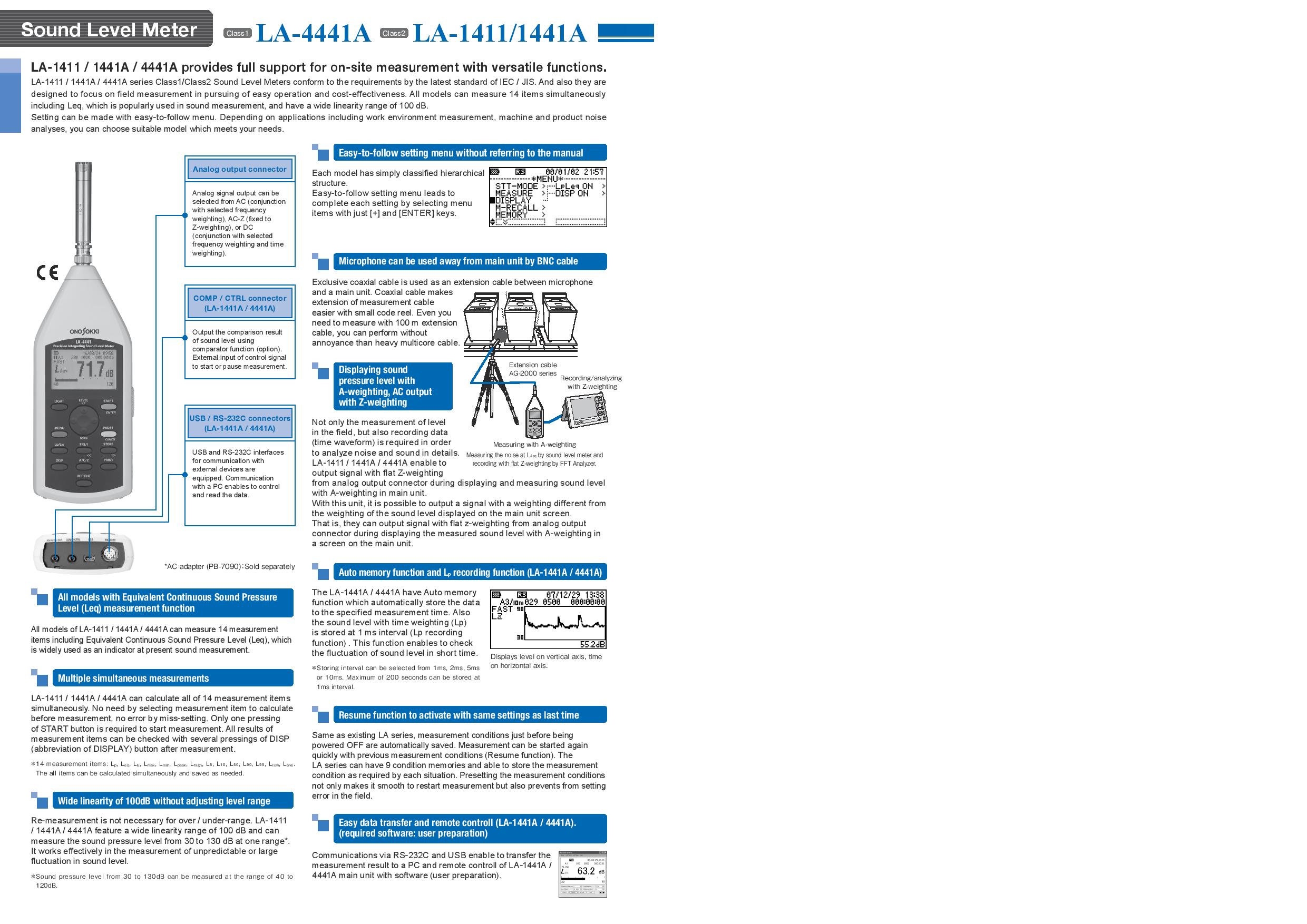 Ono Sokki รุ่นLA-1411เครื่องวัดระดับเสียงความแม่นยำสูงAIntegral average precision sound level meter LA-1411 Class2