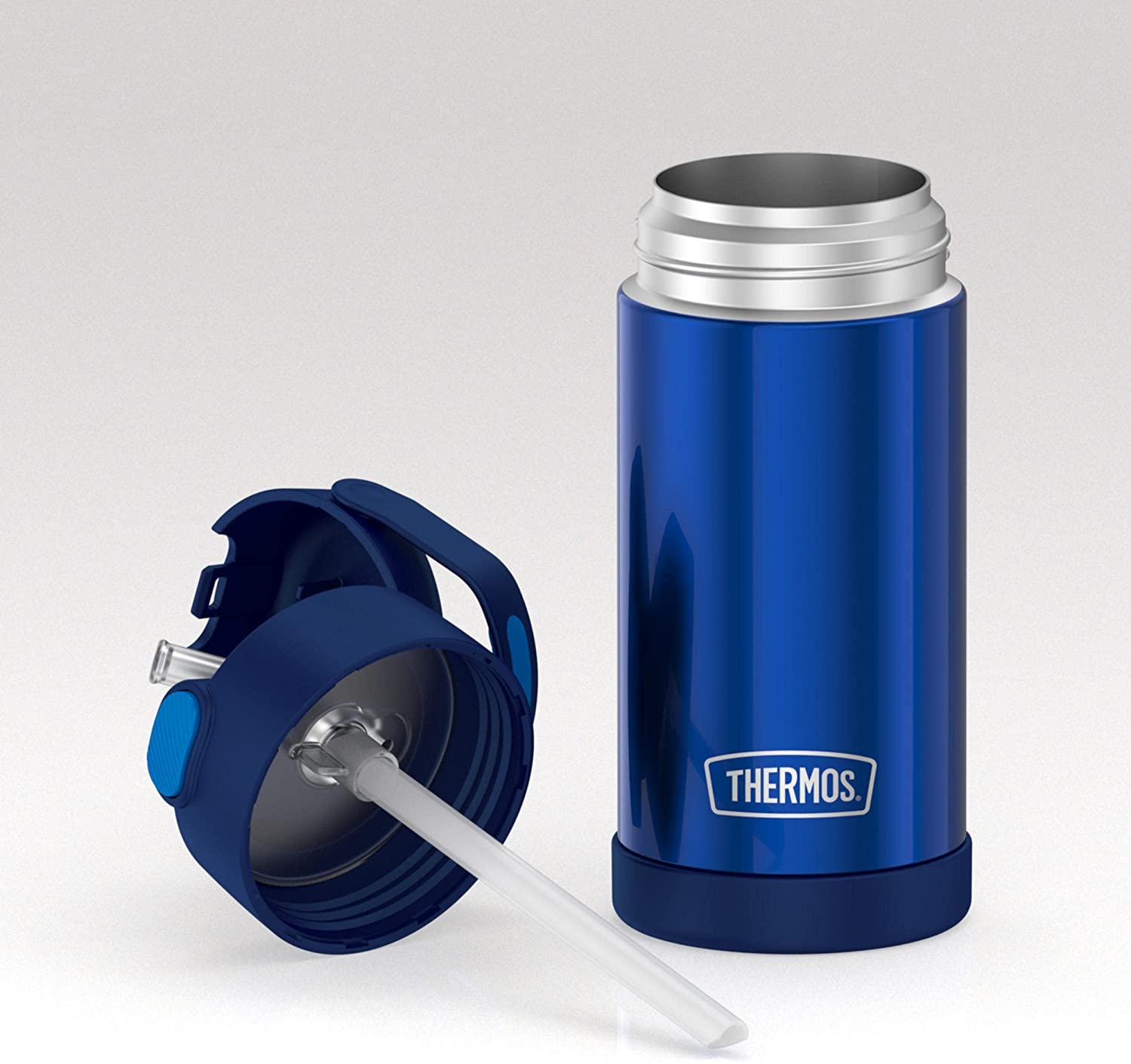 กระติกดูดน้ำแตนเลสหุ้มฉนวนสุญญากาศยี่ห้อ Thermos ของแท้ขนาด 12 ออนซ์ ลาย Blue ราคา 990 - บาท