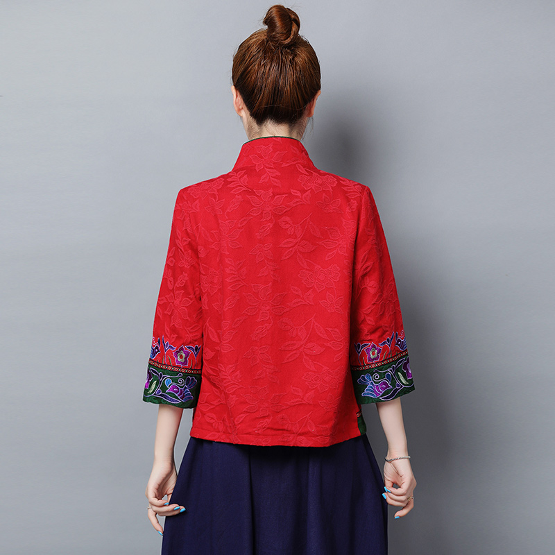 เสื้อยืดเกาหลี แขนยาวสีแดงโมฮีเมียนแต่งงานเย็บปักถักร้อย สำหรับผู้หญิงวัยกลางคน แดง เขียว ดำ M-2XL UM6210002 ตัว
