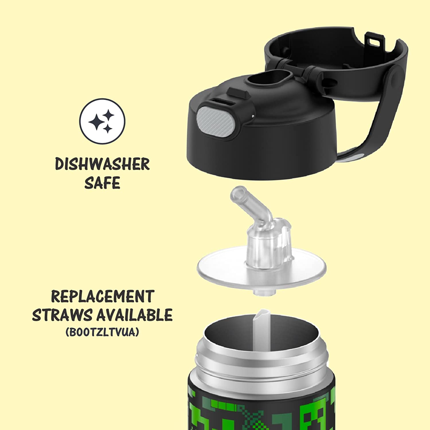 THERMOS FUNTAINER 12 Ounce Stainless Steel Vacuum Insulated Kids Straw Bottle, Minecraft ราคา 990 - บาท