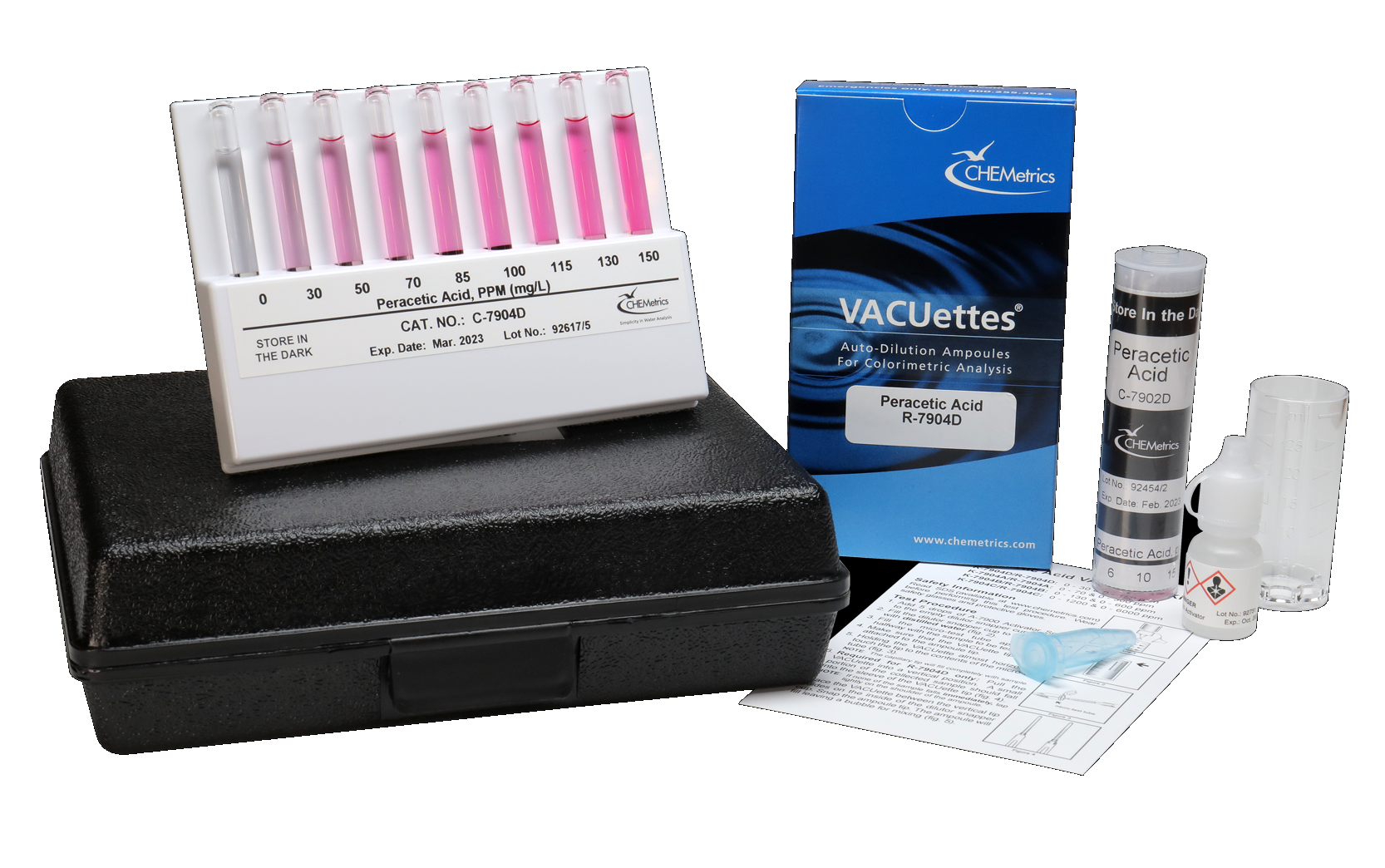 CHEMets รหัสสินค้าK-7904Dชุดทดสอบคุณภาพน้ำค่ากรดเปอร์อะซิติก,Peracetic Acid Kit,Meas.range:0～30&0～150ppm