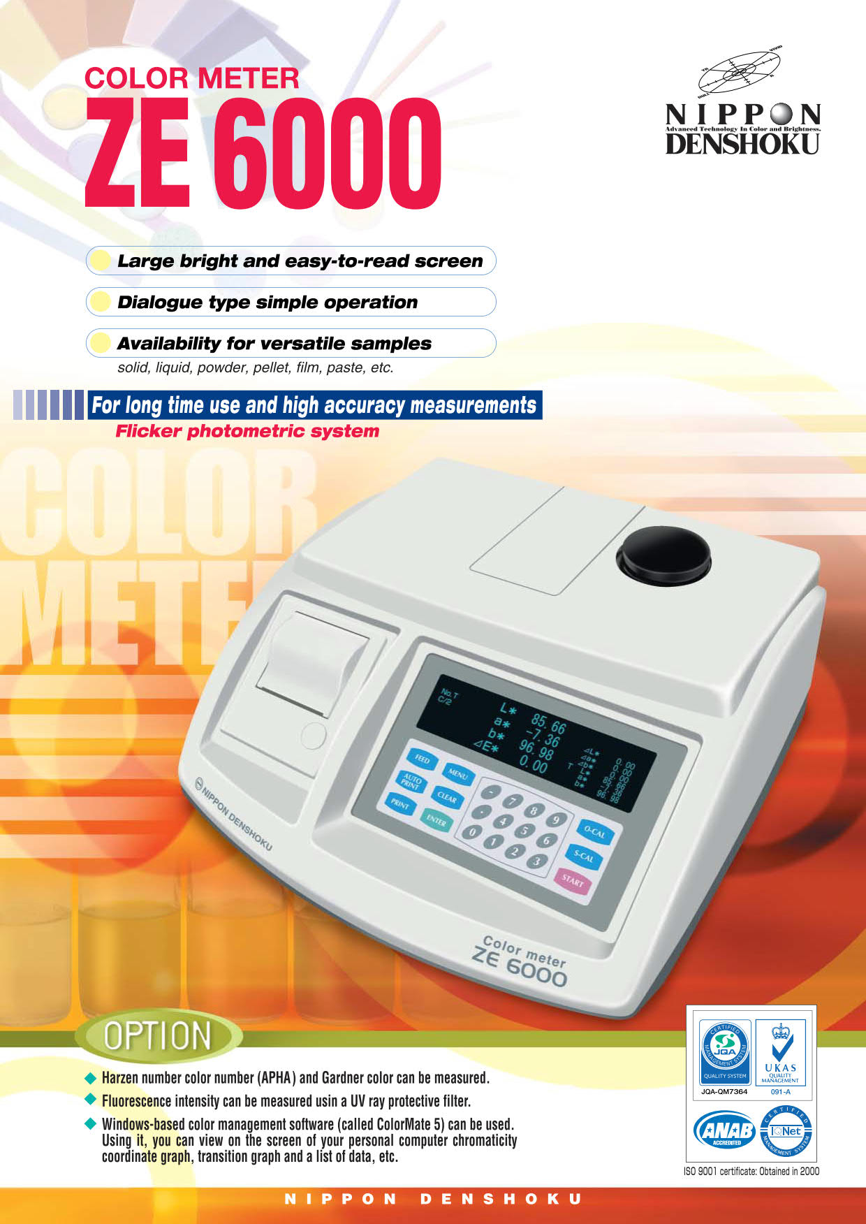 Denshoku รุ่นZE-6000เครื่องวัดสเปกโตรโฟโตมิเตอร์วัดเฉดสี,Spectrophotometers Color Meter