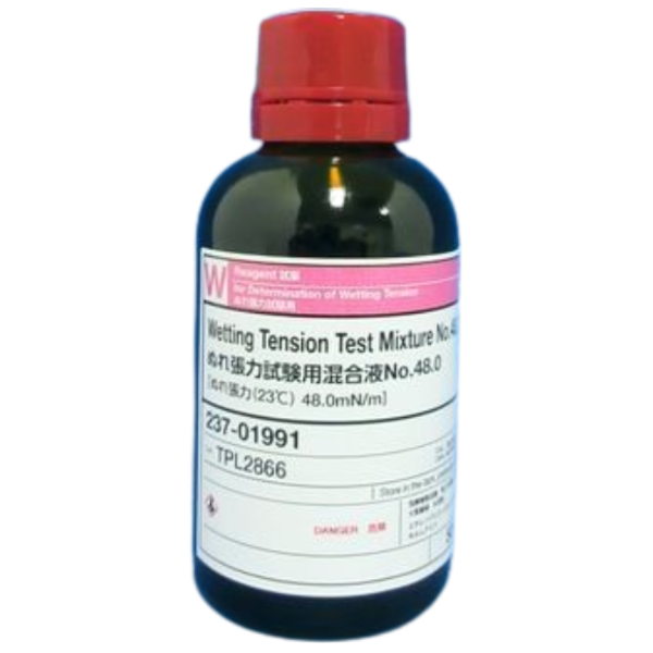 FujiFilmWako รหัสสินค้า NO.48.0-237-01991 น้ำยาทดสอบแรงตึงผิว, Wetting Tension Test Mixture for Determination of Wetting Tension NO.48.0,WAKO Cat.no. 237-01991,package:50mL
