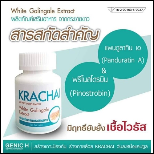Krachai White Galingale ผลิตภัณฑ์อาหารเสริม จากกระชายขาว