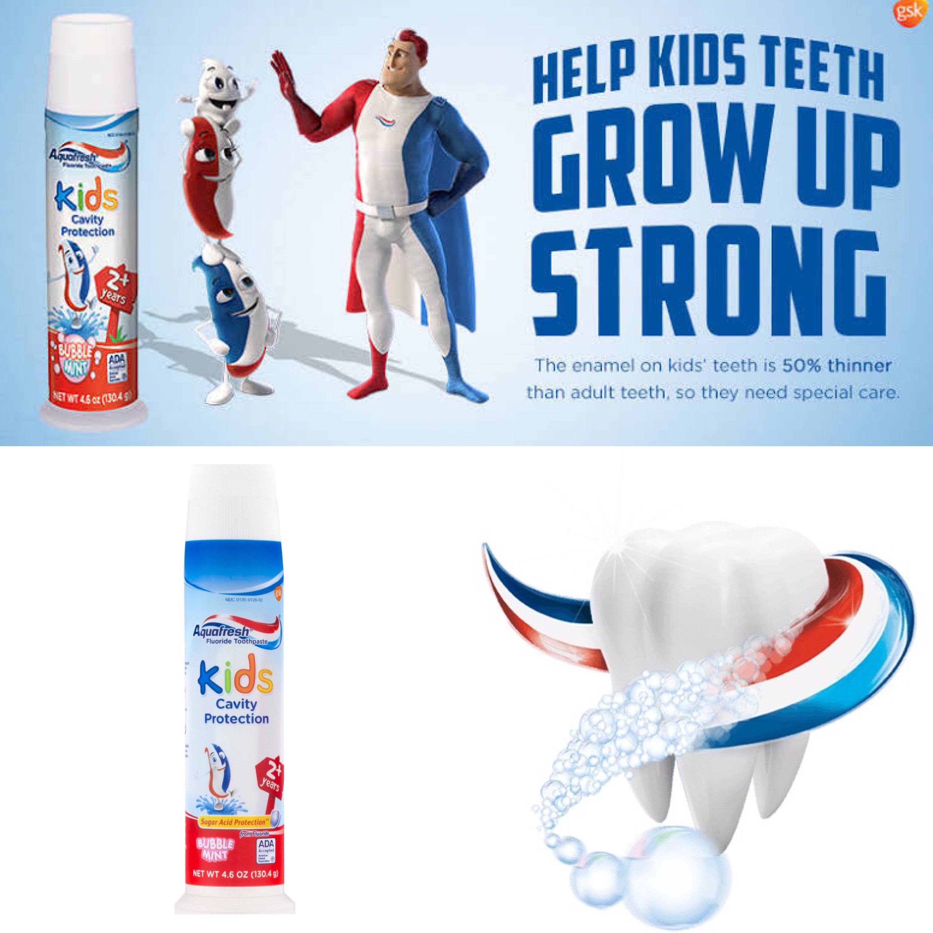 ยาสีฟันเด็กแบบหัวปั๊ม Aquafresh Kids Toothpaste Bubble Mint ขนาด 4.6 ออนซ์