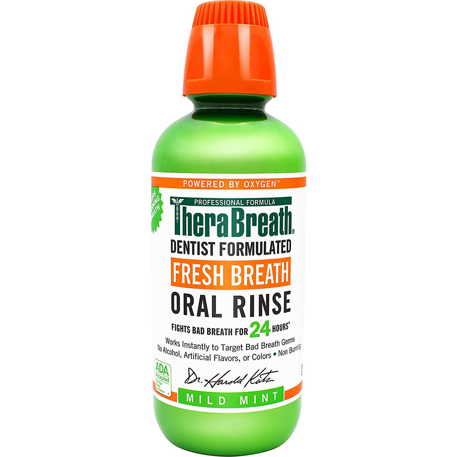 TheraBreath น้ำยาบ้วนปาก สูตรปราศจากแอลกอฮอล์ ได้รับ 24-Hour Fresh Breath Oral Rinse, Mild Mint, 16.0 fl oz