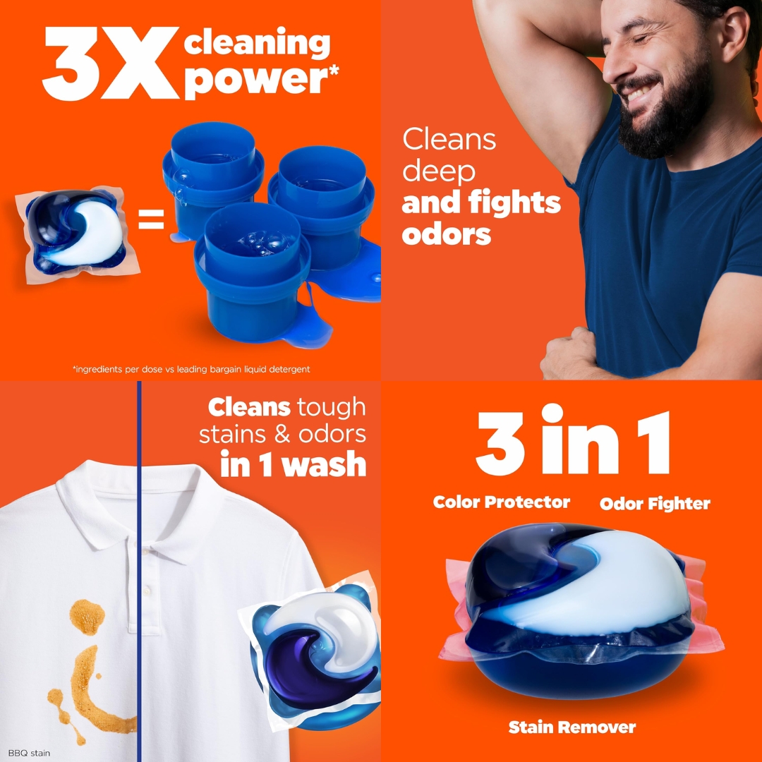 นำเข้า 🇺🇸 บอกลาความยุ่งยากในการตวงผงซักฟอก 🧺✨ Tide PODS 3-in-1 เม็ดเดียวจบ ครบทุกพลังซักกลิ่น Spring Meadow หอมสดชื่นติดทน คุ้มค่า