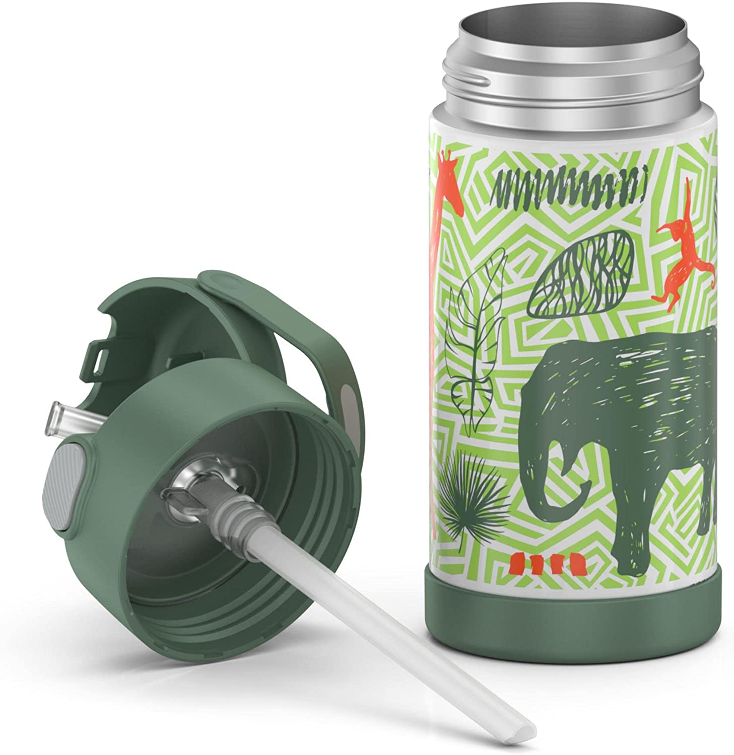 กระติกดูดน้ำแตนเลสหุ้มฉนวนสุญญากาศยี่ห้อ Thermos ของแท้ขนาด 12 ออนซ์ ลาย Jungle Kingdom ราคา 990 - บาท