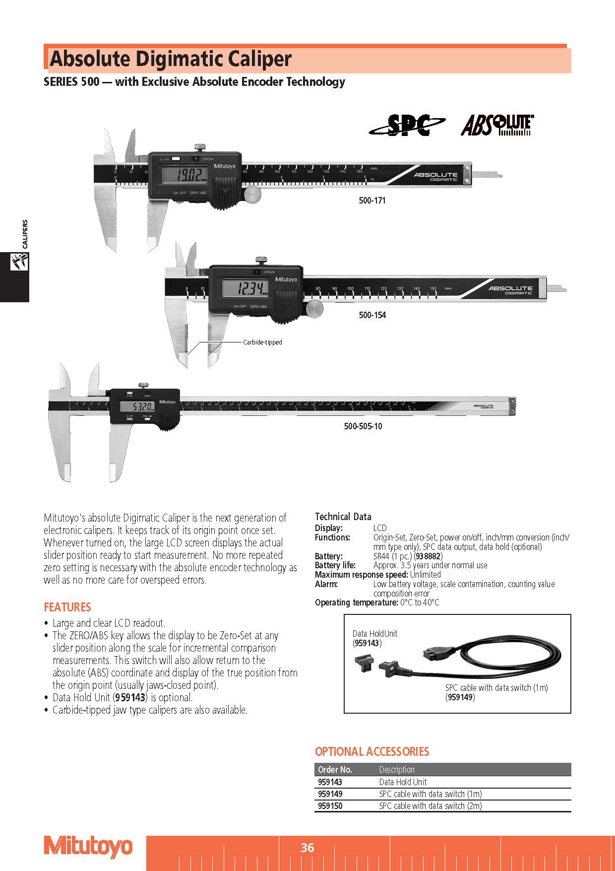 Absolute Digimatic Caliper: SERIES 500 — with Exclusive Absolute Encoder Technology