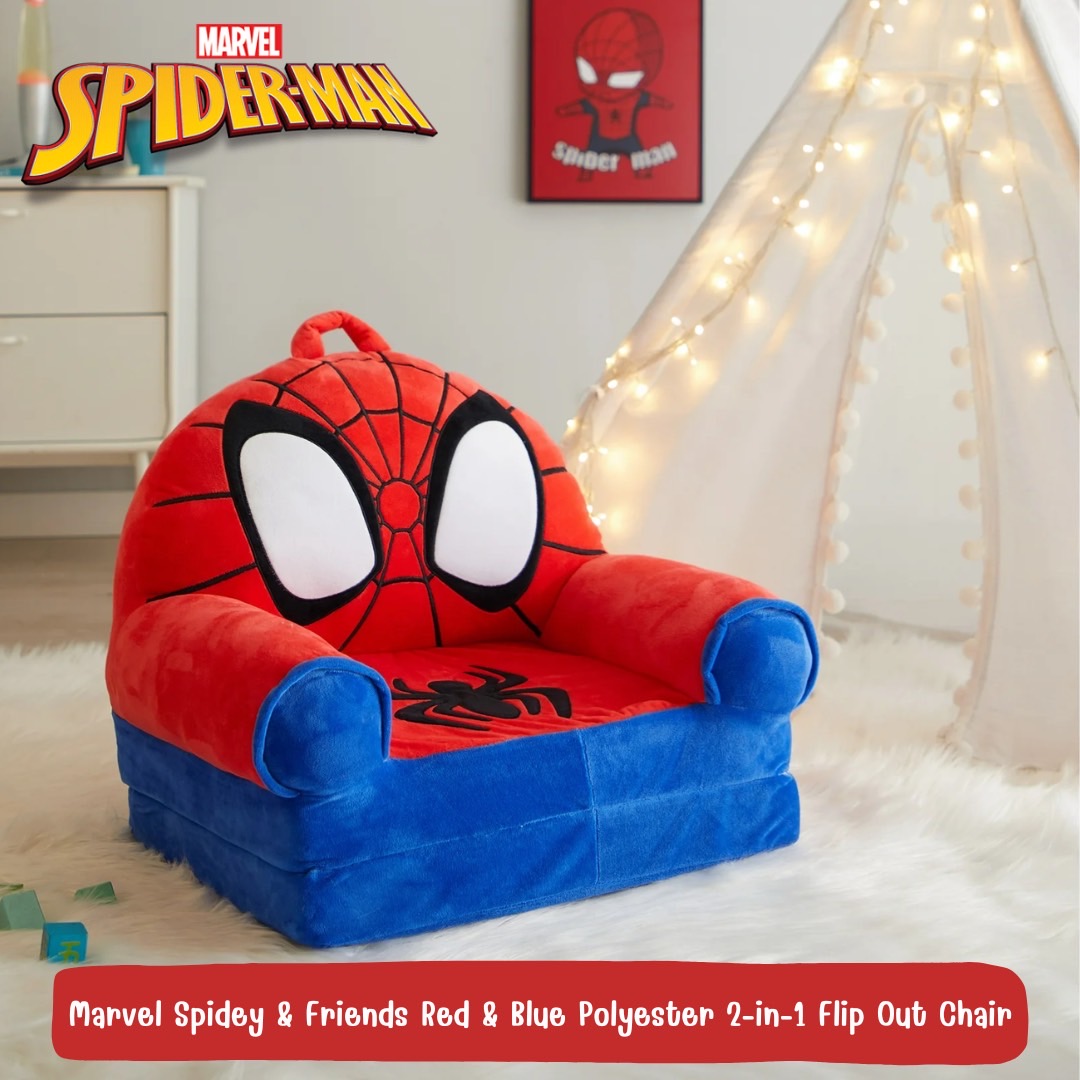 นำเข้า 🇺🇸 ✨เก้าอี้เด็ก Marvel Spidey & Friends Red & Blue Polyester 2-in-1 Flip Out Chair ขนาดประมาณ 19 นิ้ว ราคา 3,390 บาท