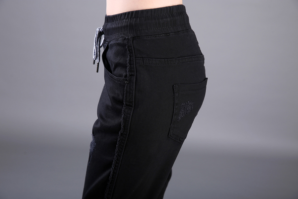 JW6003004 ยีนส์ฮาเล็มสีดำเอวยางยืดขายาวจั้มปลายขา(พรี) JW6003004 ตัว