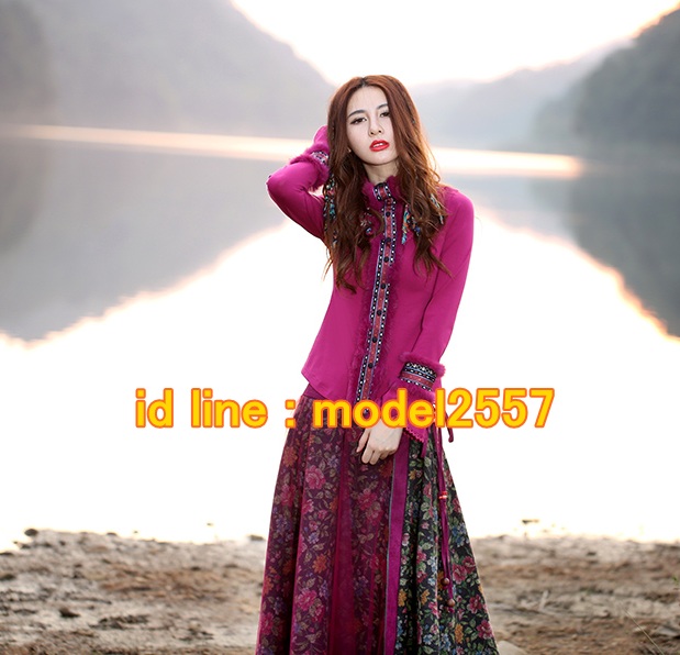 UM6102012 เสื้อยืดแขนยาวโมฮีเมียนสีม่วง เย็บปักถักร้อยชาติพันธุ์ UM6102012 ตัว