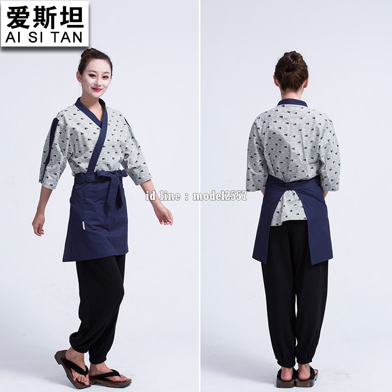 G6109006 ชุดซูชิกิโมโนสไตร์ญี่ปุ่นเสริฟ สำหรับห้องอาหารญี่ปุ่นเกาหลีจีน เสื้อเชฟ พ่อครัว บริกร สีภาพ S-XL G6109006 ตัว