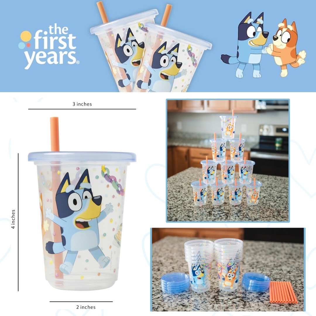 🥤“แก้วน้ำ Bluey นำเข้า 🇺🇸 ที่ใช้ง่ายและกันหก สำหรับหนูน้อยวัยหัดดื่มThe First Years Bluey Take & Toss Toddler Straw Cups ราคา 99 บาท / ใบ 🥤