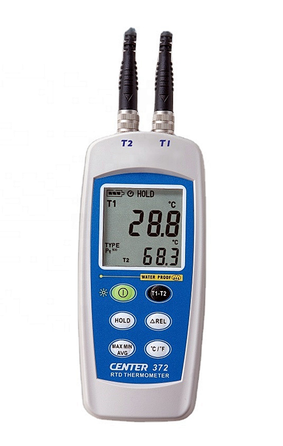 Center รุ่น372มิเตอร์วัดอุณหภูมิแบบพกพาDual Input RTD Thermometer (WaterProof),Meas.range:-100～300°C(-148～572°F)