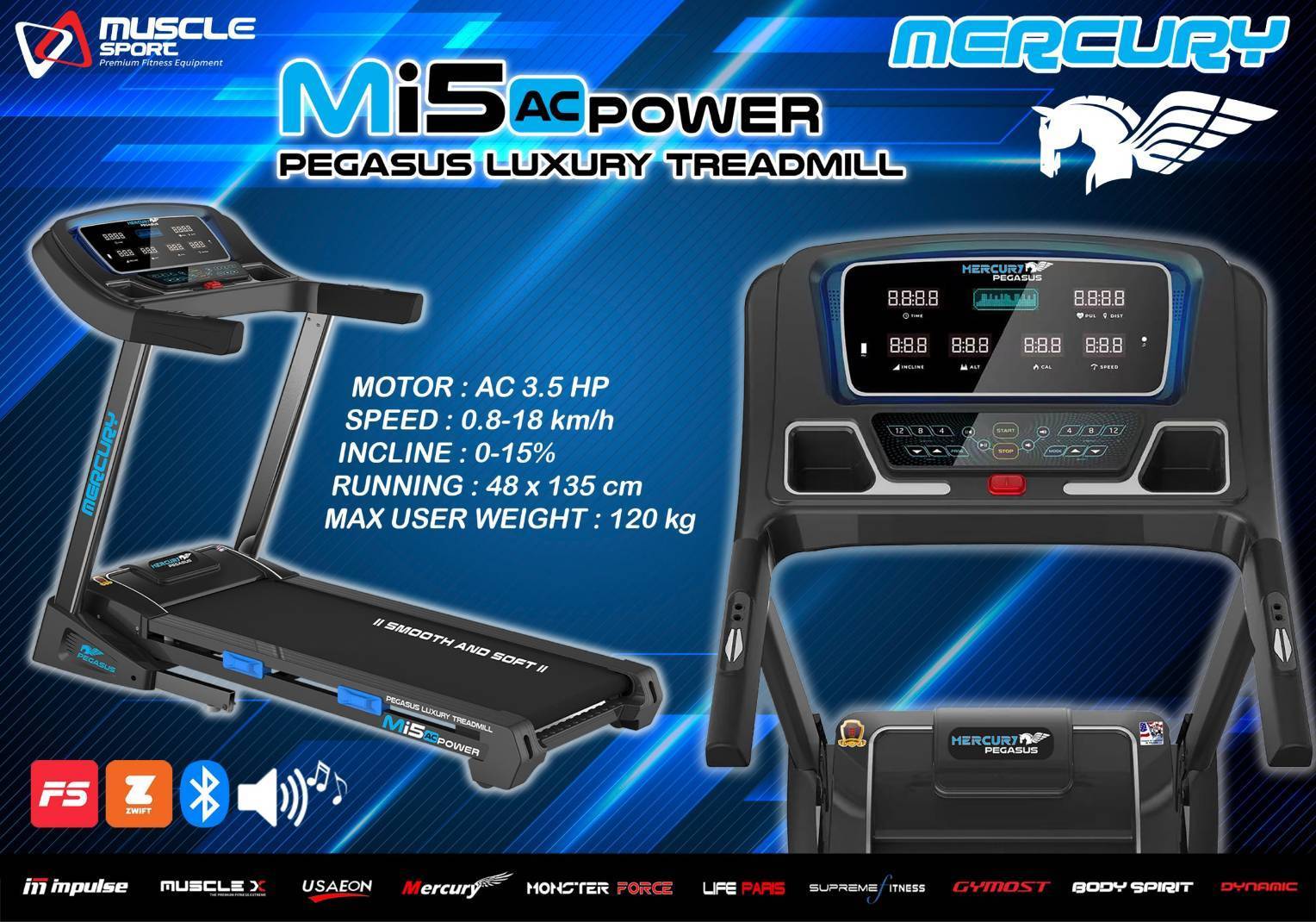 ลู่วิ่งไฟฟ้าAC Mercury MI5 ลู่วิ่งไฟฟ้าฟิตเนส, ลู่วิ่งไฟฟ้าราคา