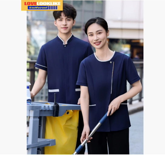 เสื้อพนักงานทำความสะอาด เสื้อแม่บ้าน เสื้อแม่บ้านโรงแรมรีสอร์ท เทา ฟ้า น้ำเงิน L-6XL D6807001 ตัว