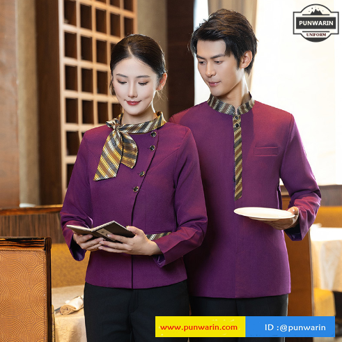 เสื้อพนักงานต้อนรับพนักงานเสริฟเสื้อพนักงานโรงแรมนรีสอร์ทเสื้อแขนยาว แดง ดำ ม่วง L-4XL F6704002 ตัว *ขั้นต่ำ 2 ตัว
