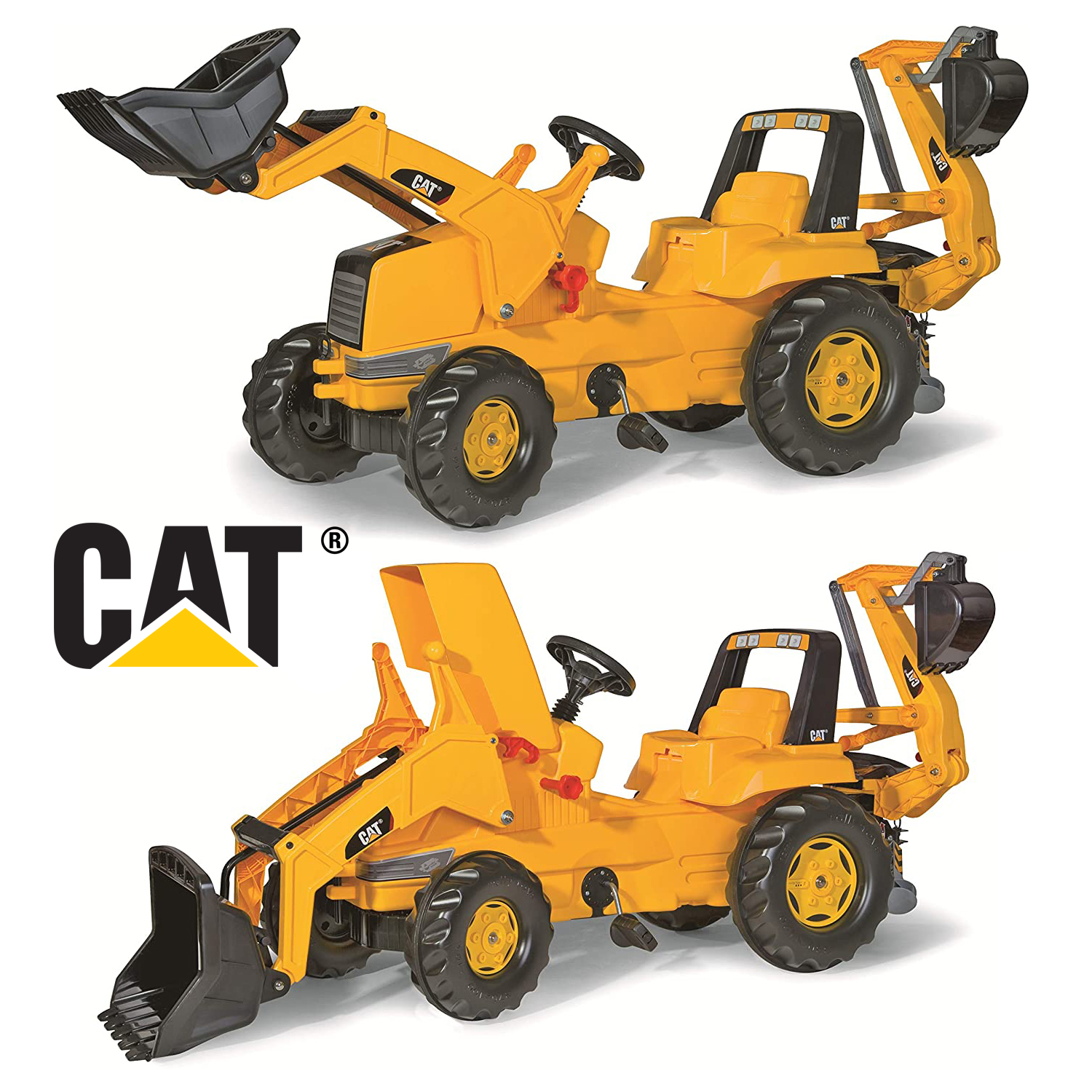 รถแทรกเตอร์ ตักดิน 2 หัว สามารถเล่นพร้อมกันได้2คน CAT Construction Pedal Tractor: Backhoe Loader (Front Loader and Excavator/Digger), Youth Ages 3+ สินค้าลิขสิทธิ์แท้ นำเข้าจาก USA