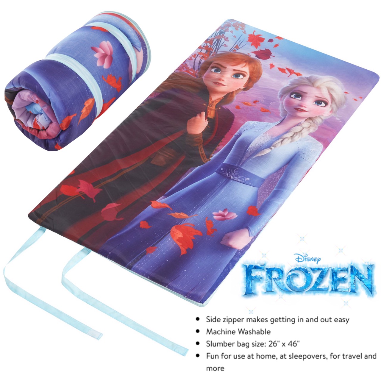 ถุงนอน ลายโฟรเซ่น 2 พร้อมสายรัดเก็บในตัว ลิขสิทธิ์แท้นำเข้าอเมริกา Disney Frozen 2 Kids Slumber Sleeping Bag,Elsa & Anna