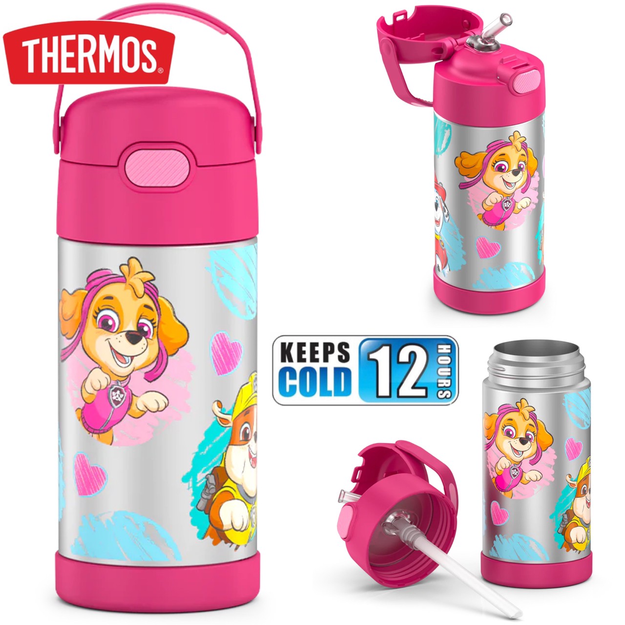 New กระติกน้ำเก็บความเย็น มีหูหิ้ว Paw Patrol Thermos Vacuum Insulated Stainless Steel 12 Ounce Funtainer