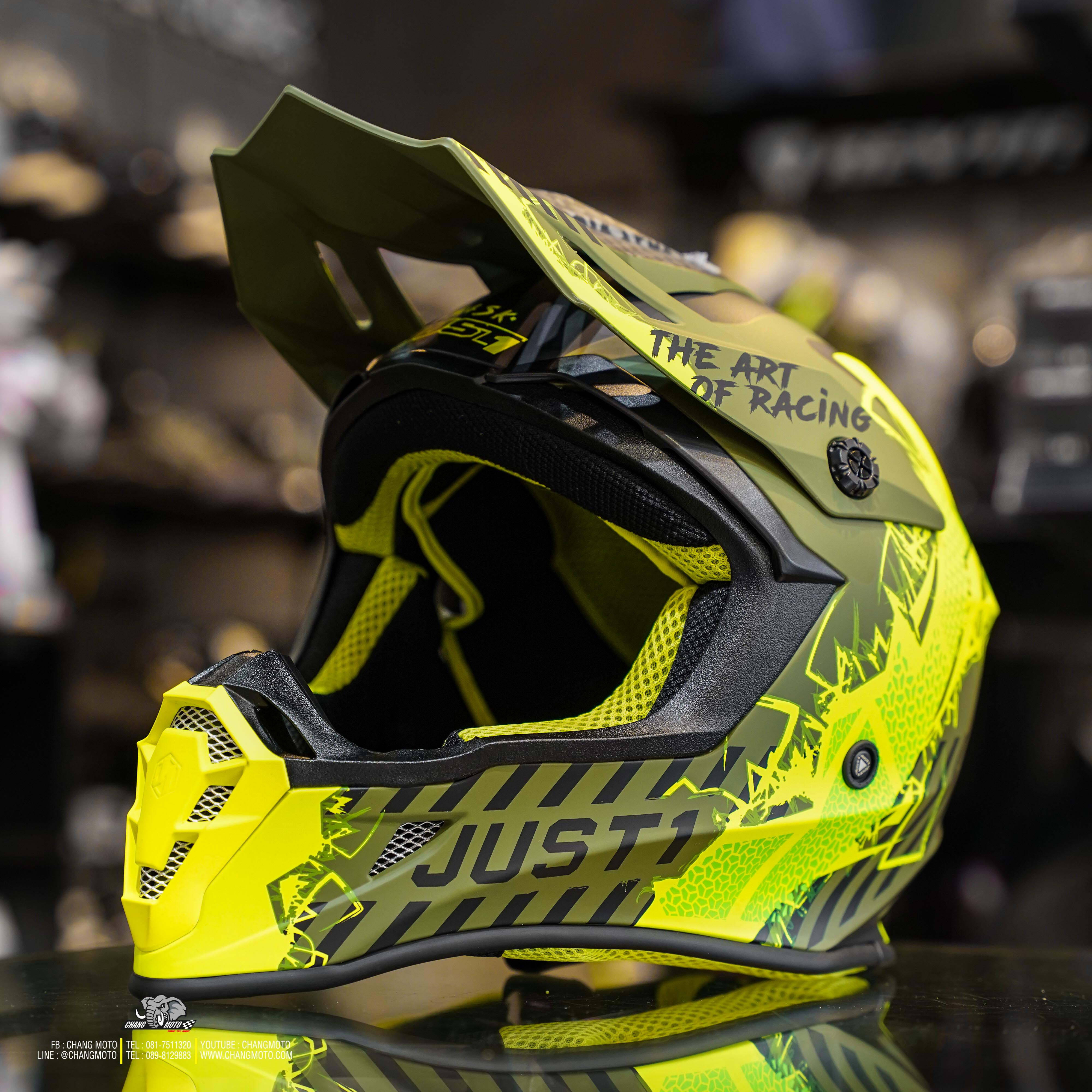 หมวกกันน็อค JUST1 รุ่น J38 ลาย Mark Army Green Yellow