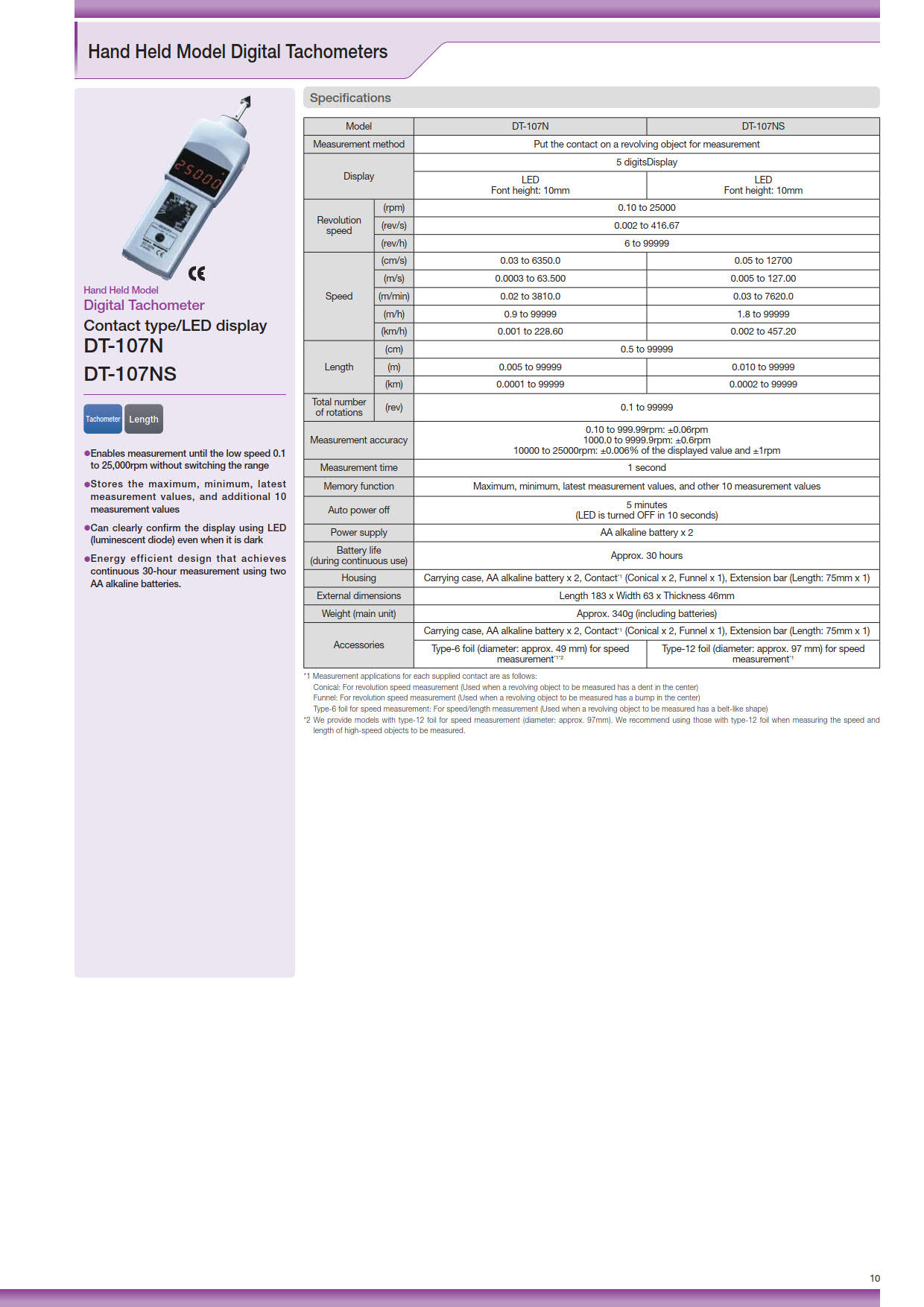 NidecShimpo รุ่นDT-107NSเครื่องวัดความเร็วรอบดิจิตัลDigital Tachometer Contact type(10mm.LCDdisplay)Meas.range:0.1～25,000RPM(with Type-12 foil)