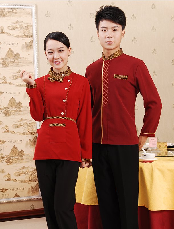 F6002004 เครื่องแบบชุดฟอร์มพนักงานร้านอาหารกาแฟโรงแรม แขนสั้นผ้าฝ้ายกระดุมหน้า (พรีออเดอร์) รอสินค้า 3 อาทิตย์หลังโอน F6002004 ตัว