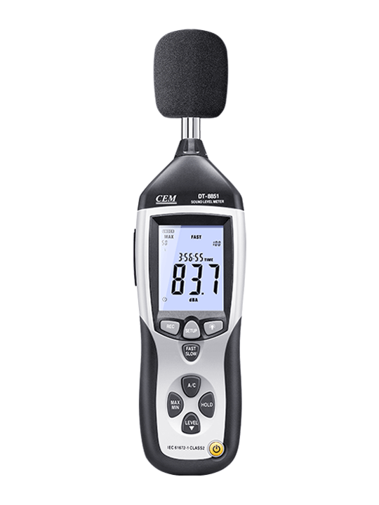 CEM รุ่นDT-8851เครื่องวัดเสียงบันทึกข้อมูลเก็บค่าที่วัดได้,Digital Sound Level Meter Class-2,Freq.range:31.5Hz～8KHz.