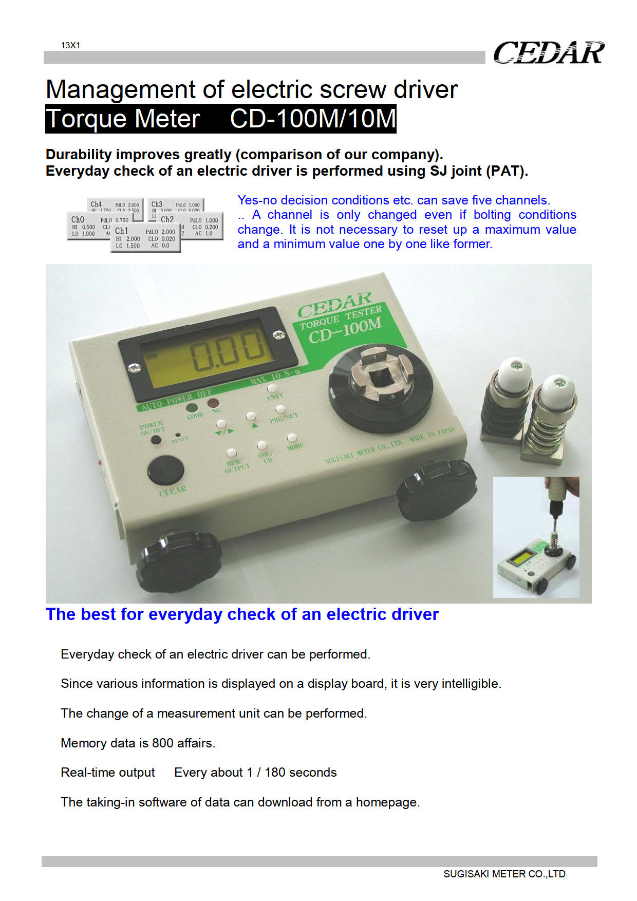 Cedar รุ่นCD-10Mเครื่องทดสอบและวัดแรงบิดแบบดิจิตอล,Digital Torque Meter Range of Meas.range:0.010～1.000Nm