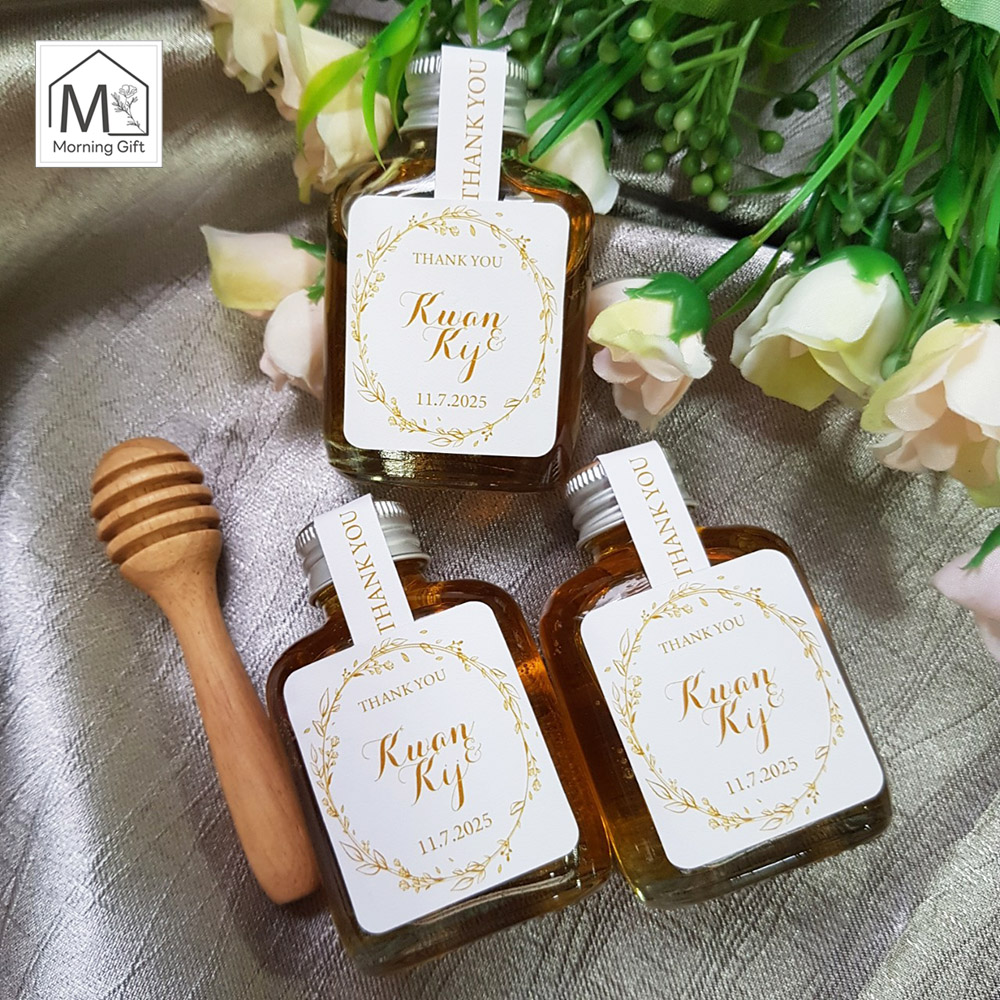 ของชำร่วยน้ำผึ้งBEE LOVE: ขวดแบนจิ๋วสติกเกอร์ 2 จุด