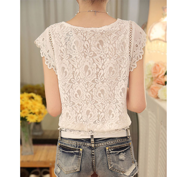 RP5911054 เสื้อลูกไม้เกาหลีสวยหวาน คอกลมแขนสั้นฤดูร้อน(พรีออเดอร์) RP5911054 ตัว