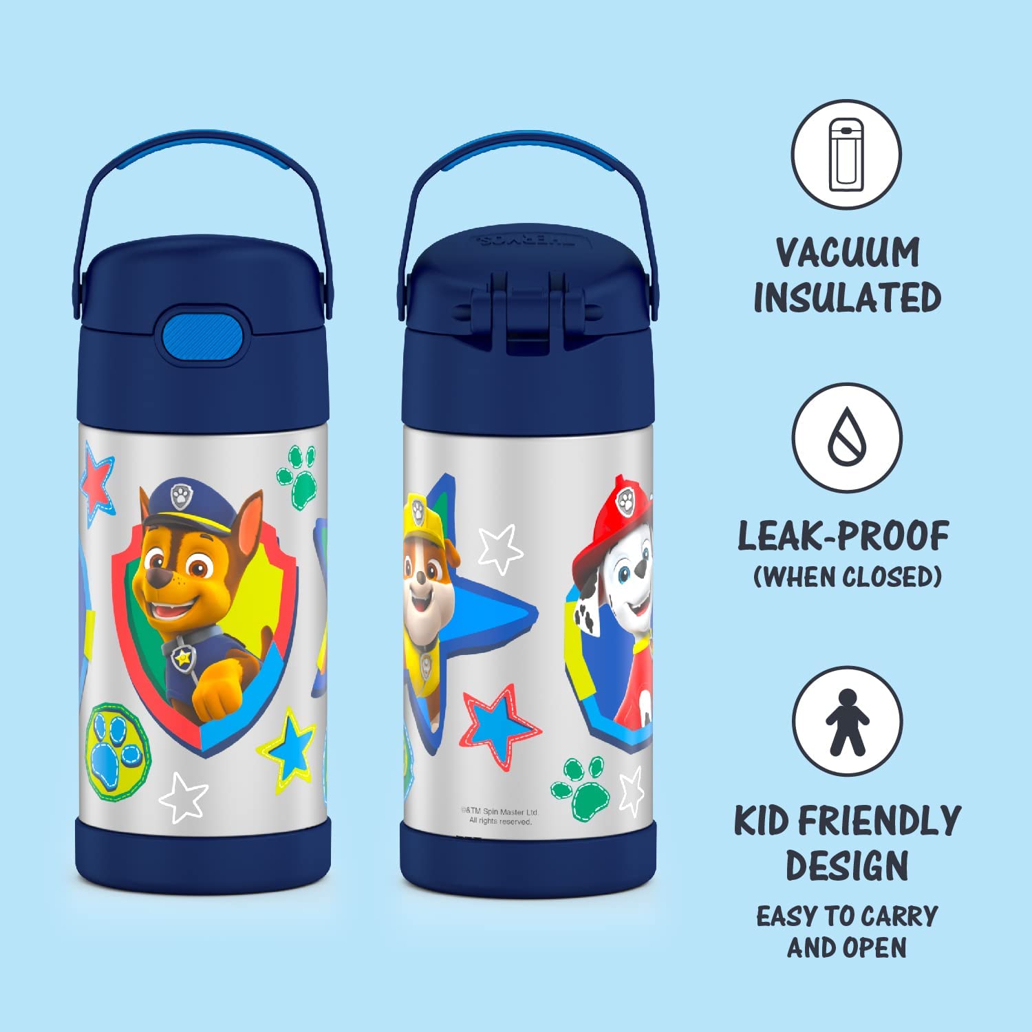 THERMOS FUNTAINER 12 Ounce Stainless Steel Vacuum Insulated Kids Straw Bottle, Blue Paw Patrol ราคา 990 - บาท