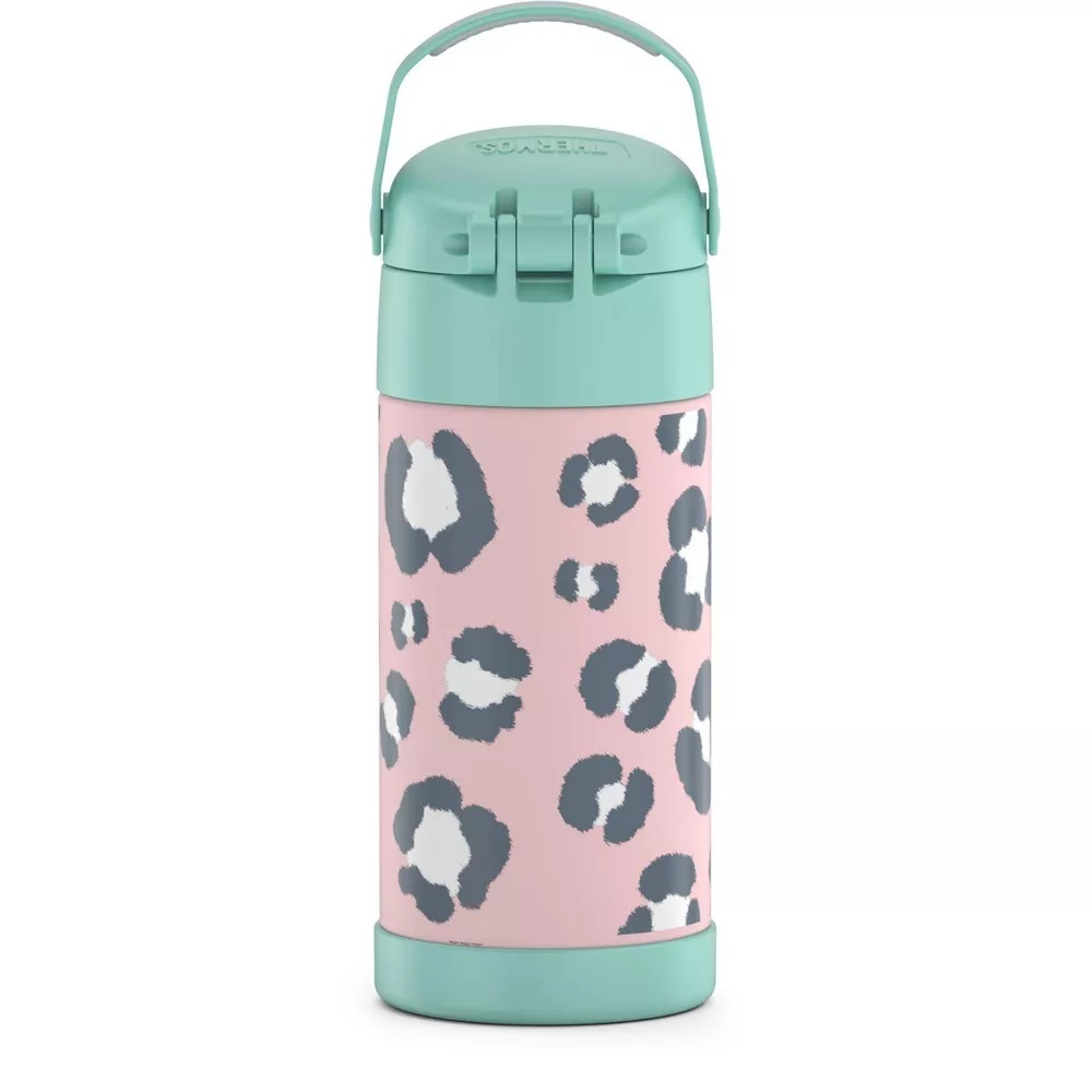 กระติกดูดน้ำแตนเลสหุ้มฉนวนสุญญากาศยี่ห้อ Thermos ของแท้ขนาด 12 ออนซ์ ลาย Black Animal Print ราคา 990 - บาท