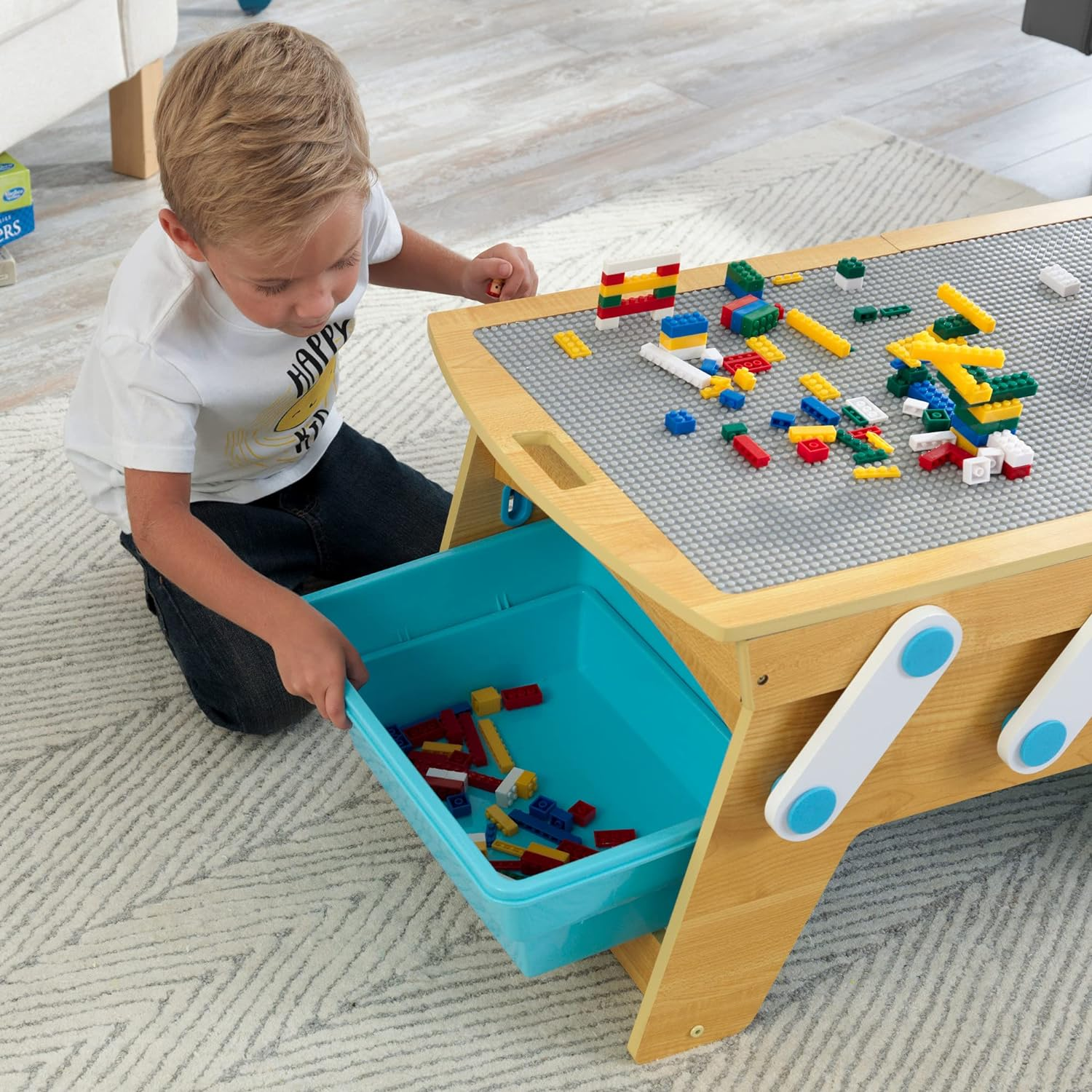 นำเข้า USA KidKraft Building Bricks Play N Store โต๊ะกิจกรรมไม้, ที่เก็บของเล่นเด็กพร้อมถัง, รวมบล็อกมากกว่า 200 ชิ้น ราคา 16,900 บาท