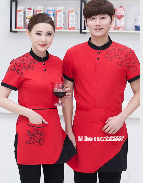F6108004 เสื้อพนักงานต้อนรับพนักงานเสริฟพนักงานโรงแรมเสื้อพนักงานร้านกาแฟ แดง ดำ เขียว L,XL,XXL,3XL F6108004 ตัว