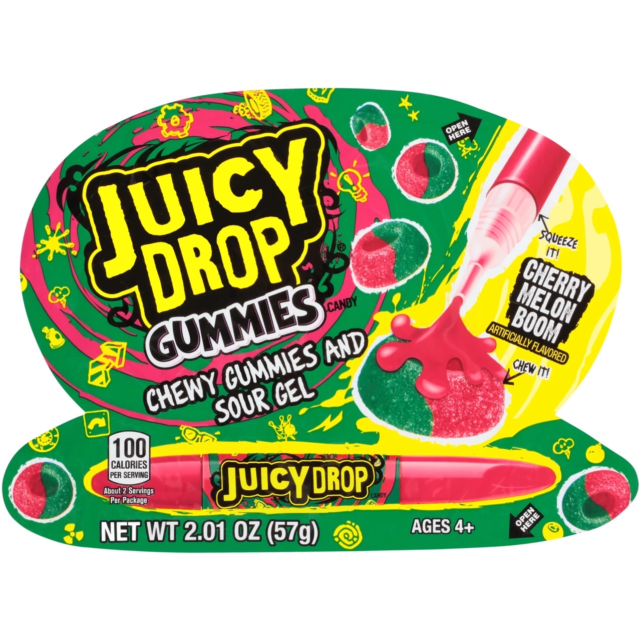 New กัมมี่ยอดฮิต นำเข้า🇺🇸 Juicy Drop Gummies - เยลลี่กัมมี่รสหวานและเปรี้ยวพร้อมปากกาเจล - 2.01 ออนซ์ ราคา 170 บาท/ซอง