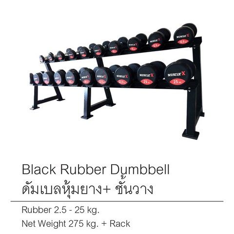ดัมเบลหุ้มยาง พร้อมชั้นวาง 10 คู่ 2.5-25kg Muscle