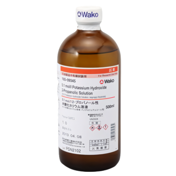 FujiFilmWako รหัสสินค้า 165-09345 น้ำยาสำหรับทดสอบ,0.1mol/L Potassium Hydroxide 2-Propanolic Solution,Package:500mL/BTL