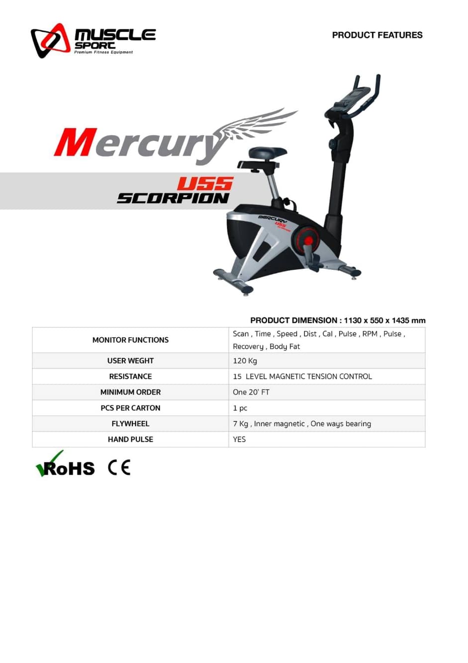 จักรยานออกกำลังกายนั่งปั่น MERCURY รุ่น U555