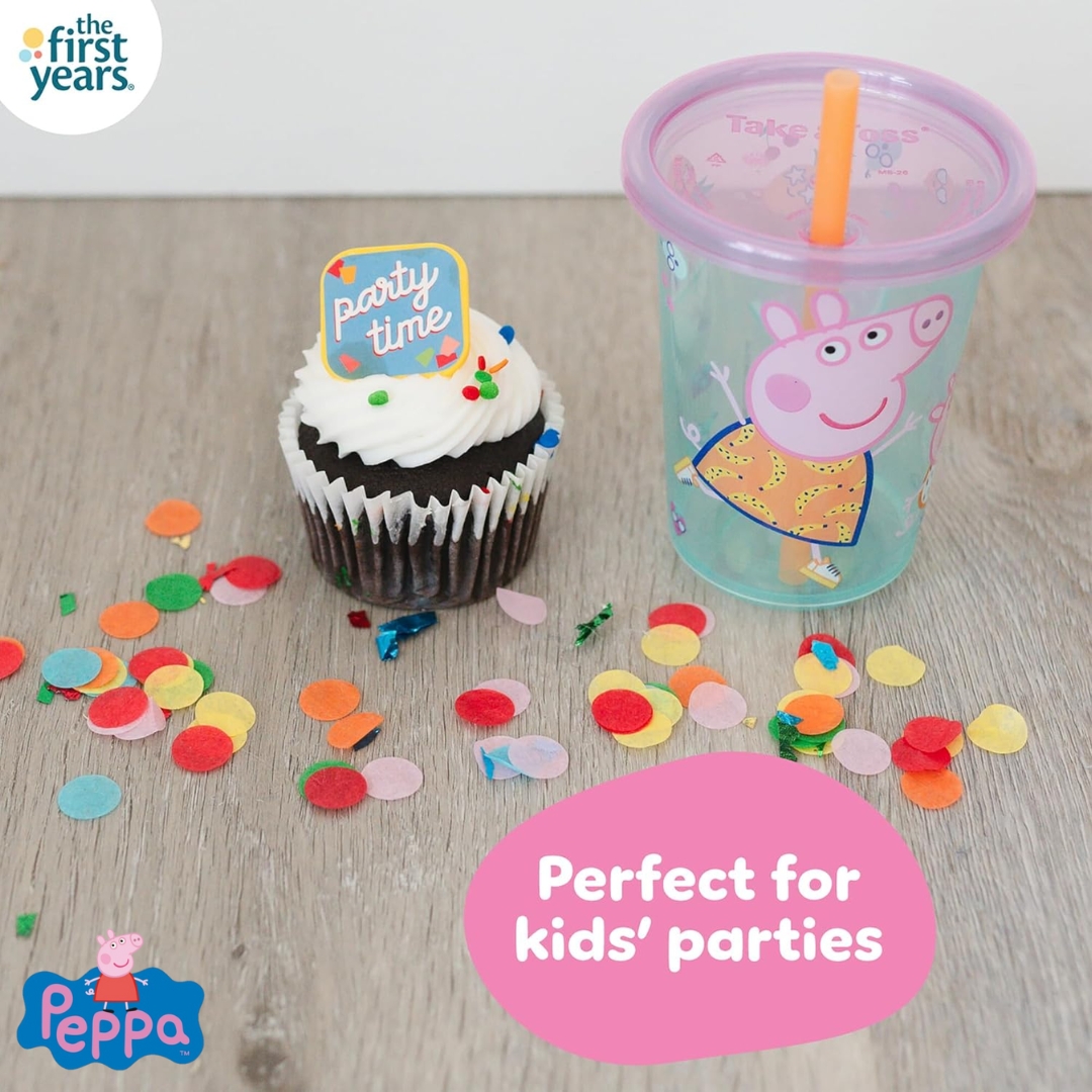 นำเข้า 🇺🇸 🥳🐷 The First Years Take & Toss แก้วหัดดื่ม Peppa Pig สุดคิ้วท์มาพร้อมฝาปิดแน่น Spill-Proof และหลอดมีฝาปิด
