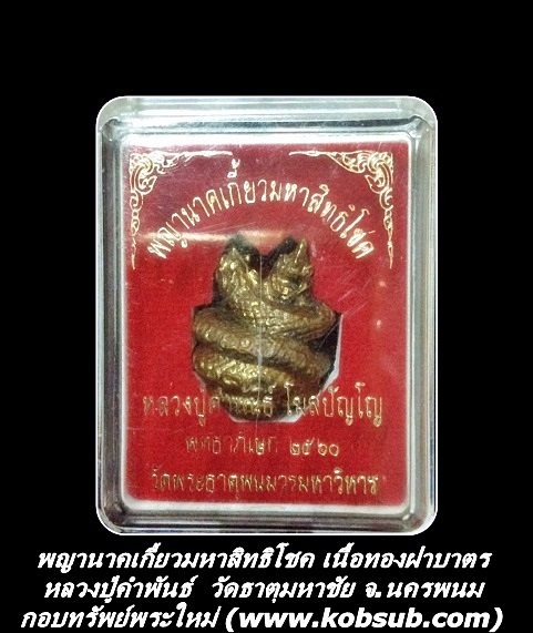 พญานาคเกี้ยวมหาสิทธิโชค เนื้อทองฝาบาตร หลวงปู่คำพันธ์ โฆสปัญโญ วัดธาตุมหาชัย จ.นครพนม